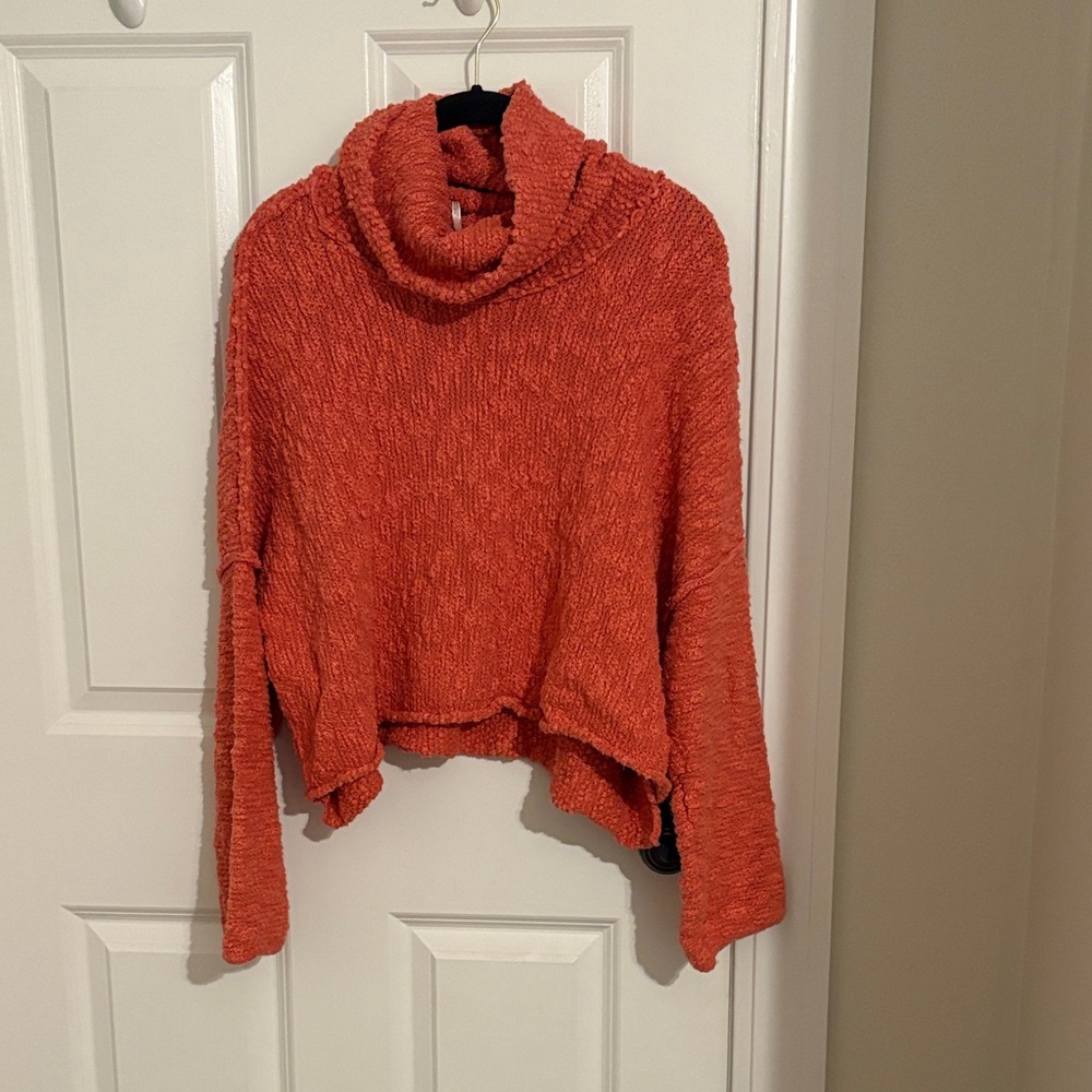 Free People Vibrant Orange Cowl Neck Sweater